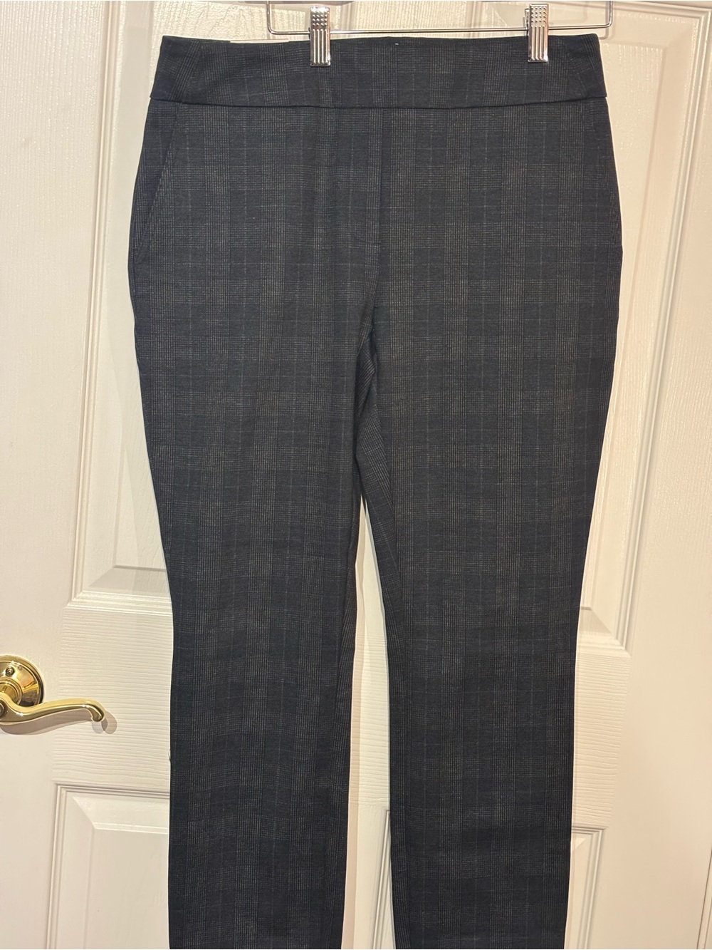 Dalia Black Charcoal Plaid Straight Leg Dress Pants